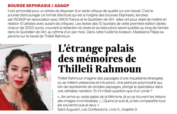 Bourse EKPHRASIS :  découvrez le texte de Madeleine FILIPPI sur le travail de Thilleli RAHMOUN