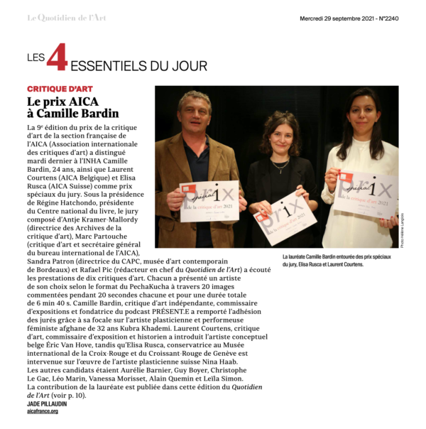 Prix AICA France de la Critique d’Art 2021 — Le texte de la lauréate