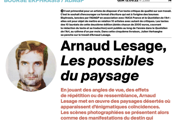 Bourse EKPHRASIS :  découvrez le texte de Julien Verhaeghe sur le travail d’Arnaud Lesage