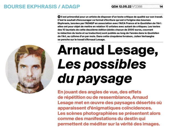 Bourse EKPHRASIS :  découvrez le texte de Julien Verhaeghe sur le travail d’Arnaud Lesage