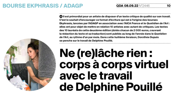 Bourse EKPHRASIS :  découvrez le texte de Dorothée Dupuis sur le travail de Delphine Pouillé