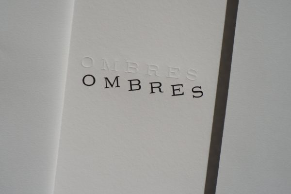« Ombres », livre de Laurent Grison (auteur), Irène de Boisaubert (artiste) et Laurent Né (typographe), Éditions Index, 2023. 