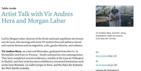 Artist Talk with Vir Andres Hera and Morgan Labar – DFK – jeudi 23 octobre 2025