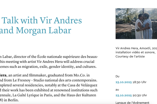 Artist Talk with Vir Andres Hera and Morgan Labar – DFK – jeudi 23 octobre 2025